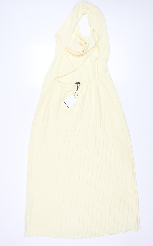Zara Womens Yellow Polyester Maxi Size S Halter Pullover - Pleated Backless