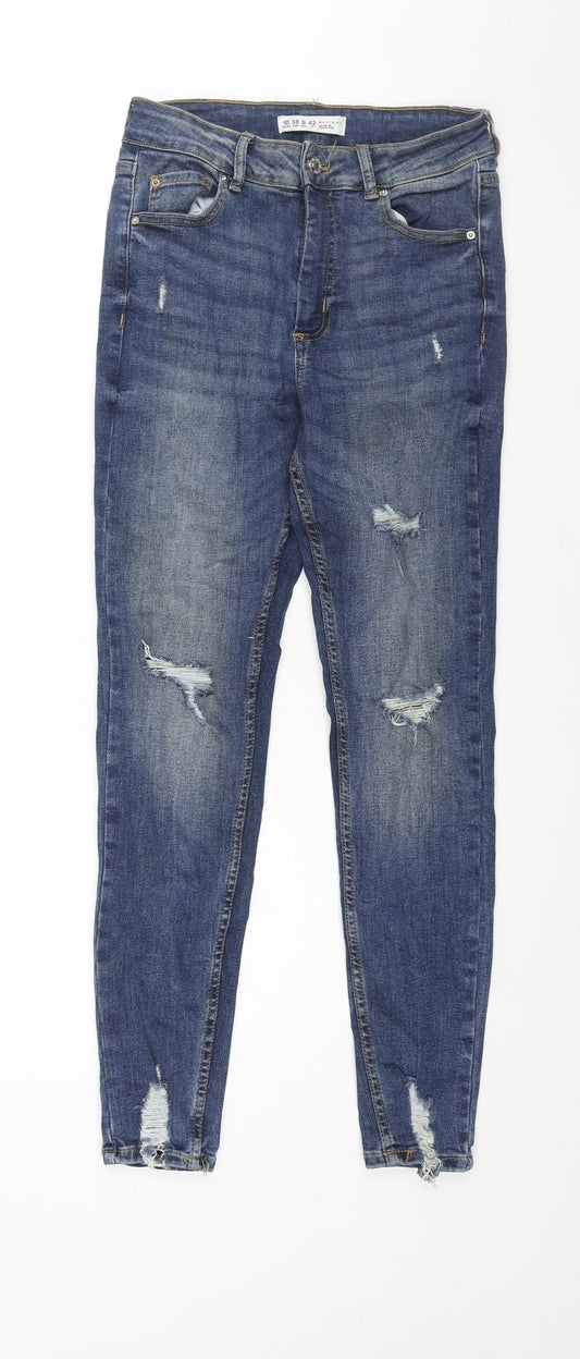 Additional front view of Denim & Co. women’s blue cotton skinny jeans, size UK 10, 28-inch leg regular zip