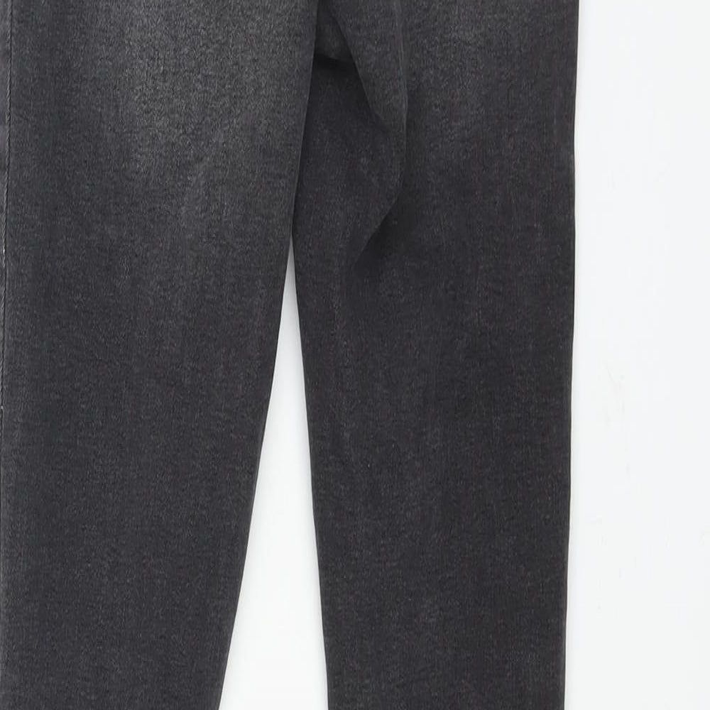 Brand and care label for Denim & Co. women’s grey cotton skinny jeans, size UK 8, 28-inch leg regular zip