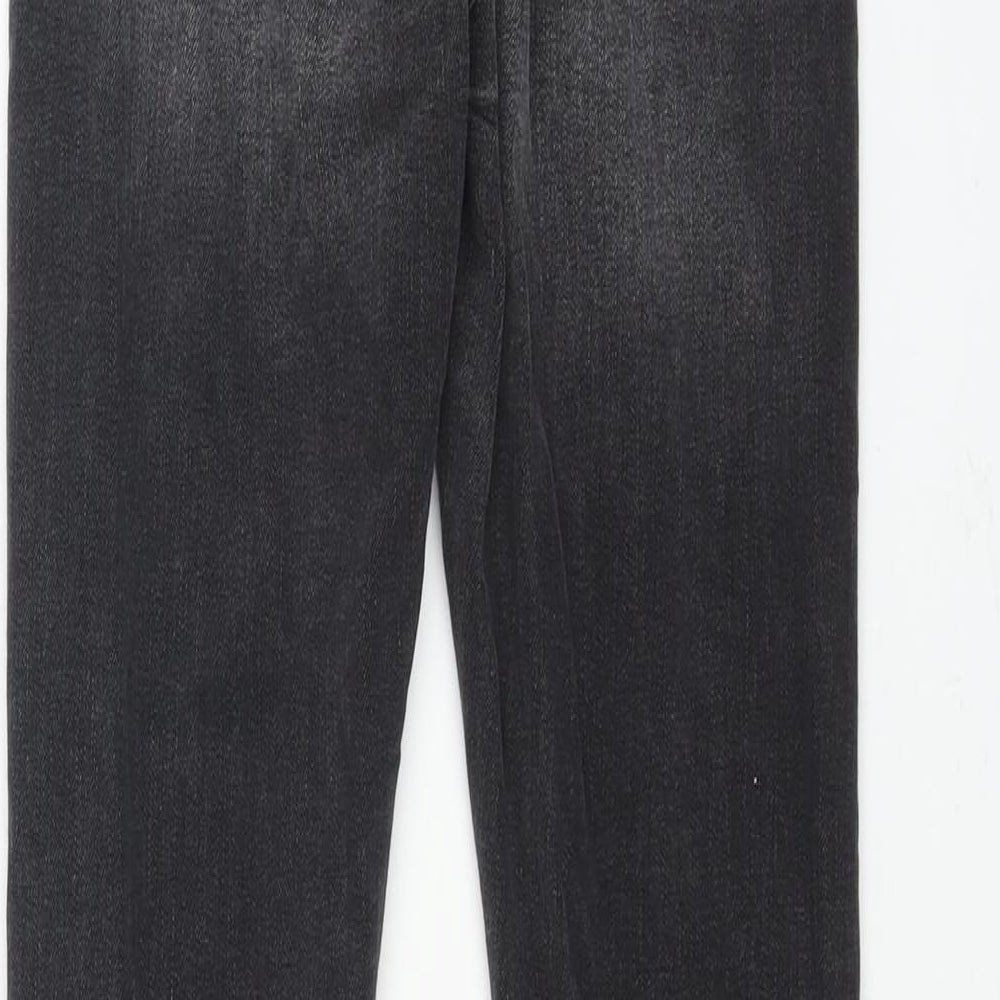 Brand and care label for Denim & Co. women’s grey cotton skinny jeans, size UK 6, 25-inch leg regular zip - distressed hems