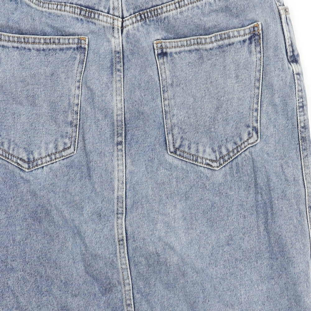 ASOS Womens Blue Cotton Straight & Pencil Skirt Size 10 Zip - Side Slit