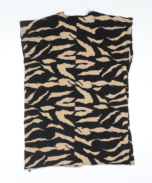 ASOS Womens Black Animal Print Cotton T-Shirt Dress Size 6 Crew Neck Pullover - Tiger Print