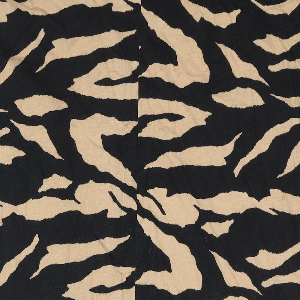 Brand and care label for ASOS women’s black animal print cotton t-shirt dress, size UK 6, crew neck pullover - tiger print
