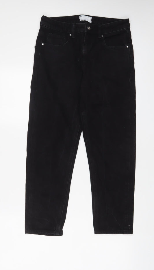 Additional front view of ASOS women’s black cotton straight jeans, size UK 28, in, 30-inch leg regular zip