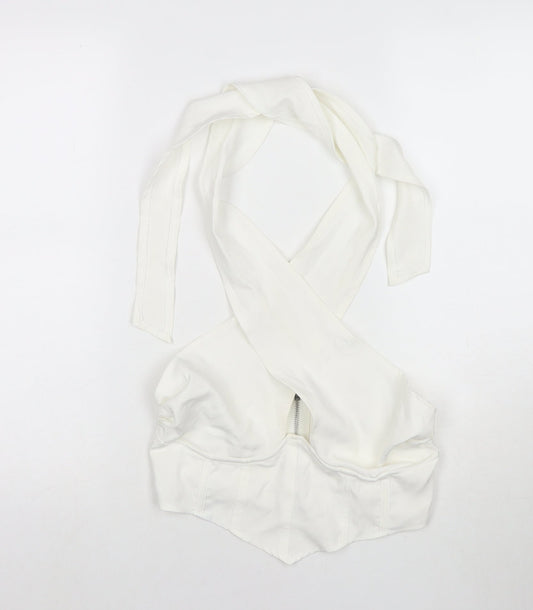 Womens UK Size 10 Missguided White Wrap Tank