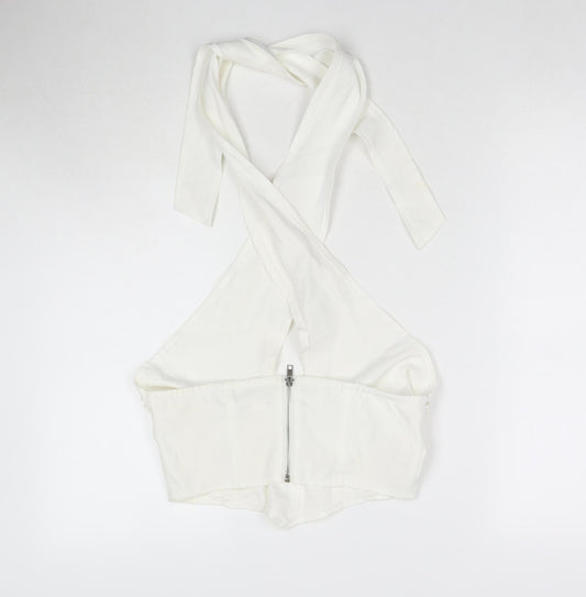 Womens UK Size 10 Missguided White Wrap Tank