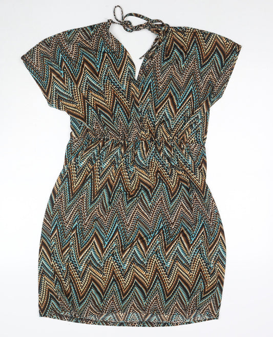 Brave Soul Womens Multicoloured Geometric Polyester A-Line Size M V-Neck Pullover