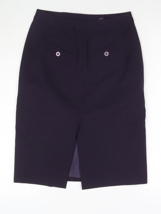 Per Una Womens Blue Polyester Straight & Pencil Skirt Size 8 Zip