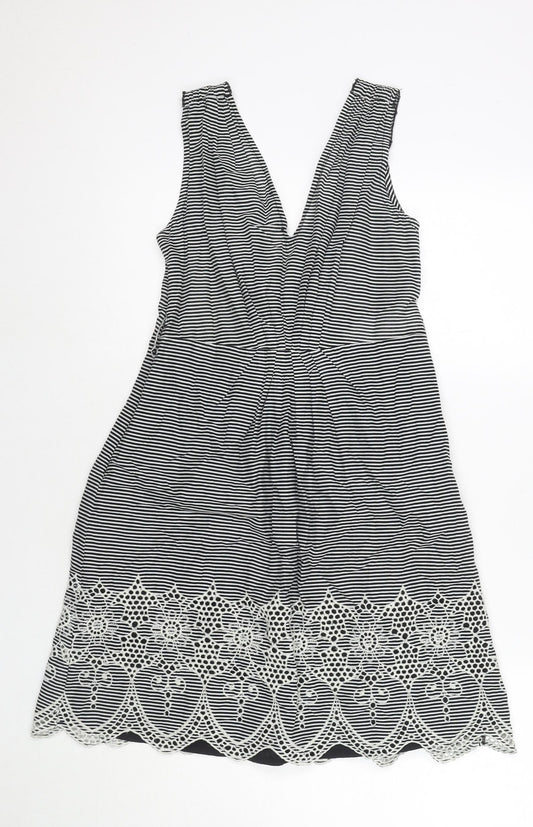 Kookai Womens Black Striped Cotton Tank Dress Size 10 V-Neck Zip