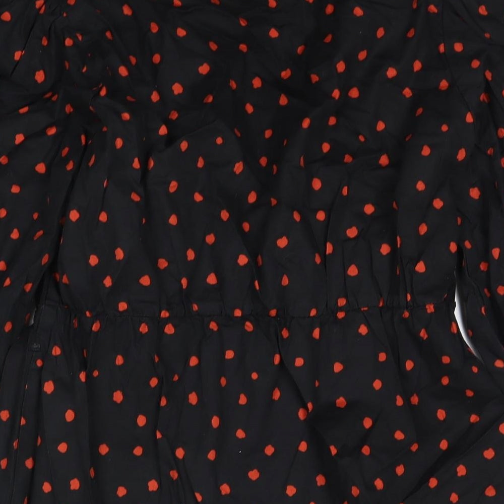 Glamours Womens Black Polka Dot Cotton Fit & Flare Size 12 V-Neck Pullover