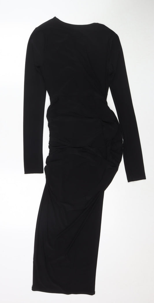 PRETTYLITTLETHING Womens Black Polyester Maxi Size 6 Round Neck Pullover