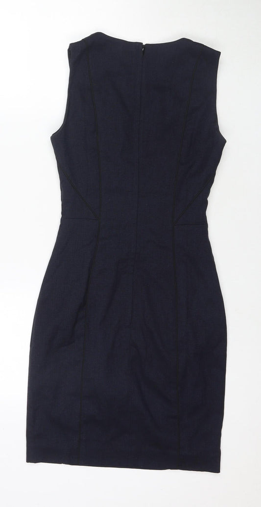 H&M Womens Blue Polyester A-Line Size 6 Round Neck Zip