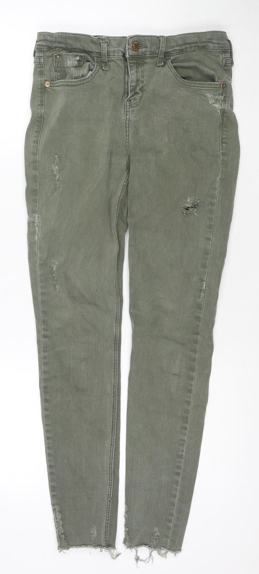Womens UK Size 10 River Island Regular Fit Skinny Green Jeans