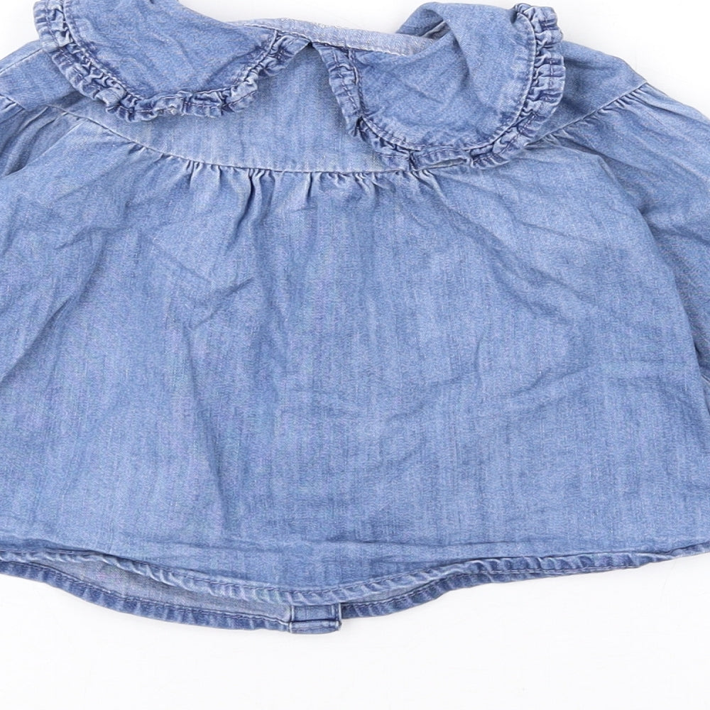 Denim & Co. Girls Blue Cotton Basic Button-Up Size 9-12 Months Collared Button