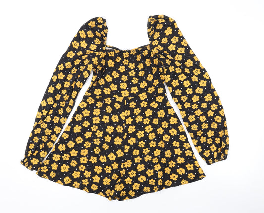 Boohoo Womens Black Flecked Vinyl Playsuit One-Piece Size 8 Pullover