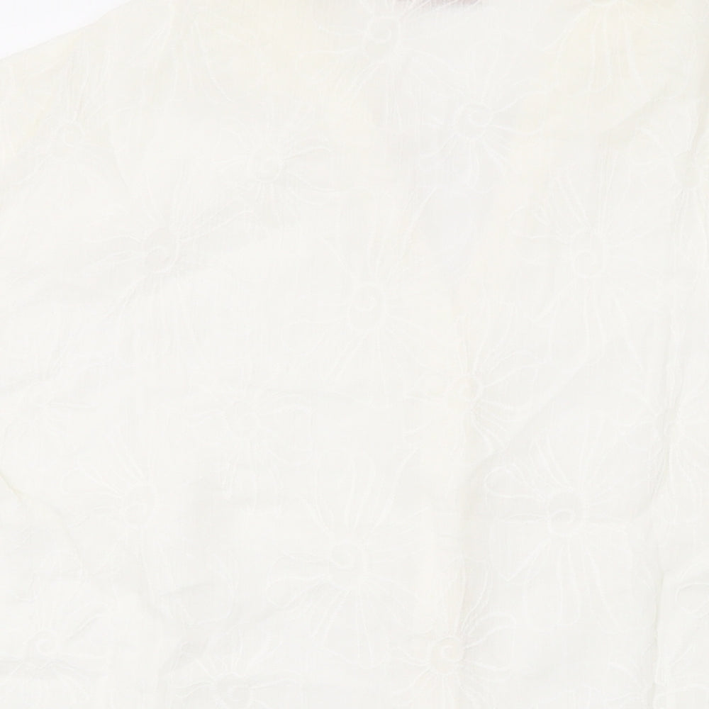 EWM Womens Ivory Floral Cotton Basic Button-Up Size 2 Collared