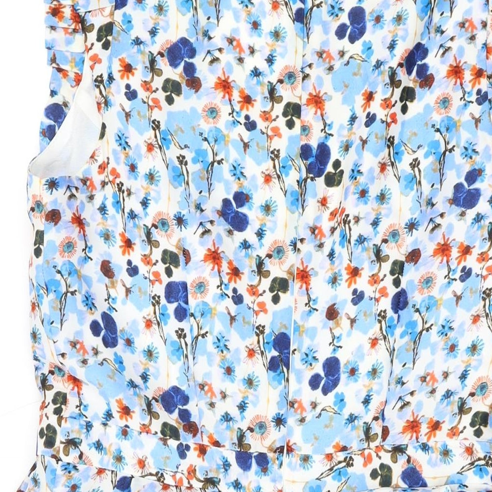 Marks and Spencer Womens Blue Floral Polyester Skater Dress Size 8 V-Neck Zip