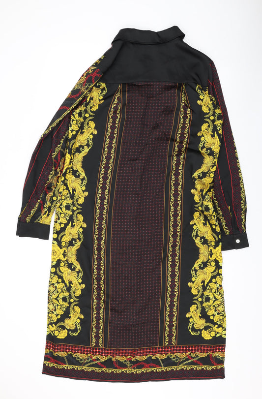 Julien Macdonald Womens Black Geometric Polyester Shirt Dress Size 12 Collared Button