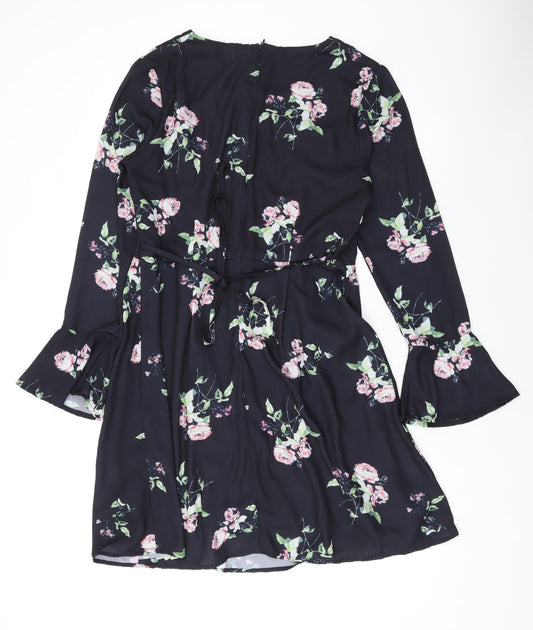 Angeleye Womens Black Floral Polyester A-Line Size 12 Scoop Neck Zip