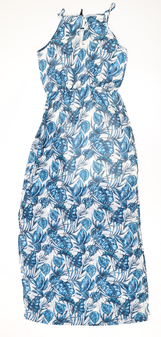 Divided by H&M Womens Blue Floral Polyester Maxi Size 6 Halter Button
