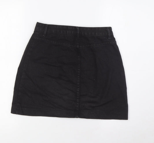 PRETTYLITTLETHING Womens Black Cotton A-Line Skirt Size 6 Zip