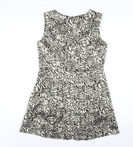 Blue Vanilla Womens Gold Floral Cotton A-Line Size L Round Neck Zip