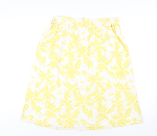 Marks and Spencer Womens Yellow Geometric Cotton A-Line Skirt Size 16