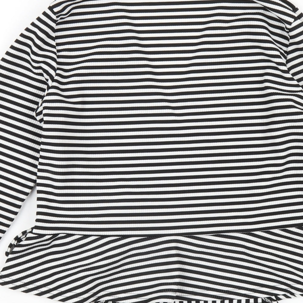 Boohoo Womens Black Striped Polyester Wrap T-Shirt Size 10 V-Neck