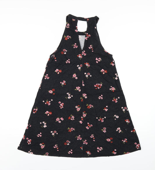 Pull&Bear Womens Black Floral Viscose A-Line Size S Round Neck Pullover