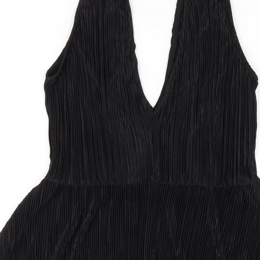 H&M Womens Black Polyester A-Line Size 10 V-Neck Pullover - Pleated