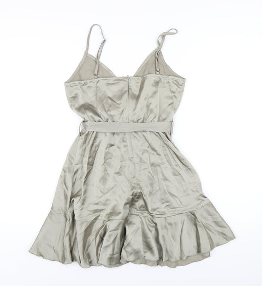 Boohoo Womens Green Polyester A-Line Size 10 V-Neck Zip