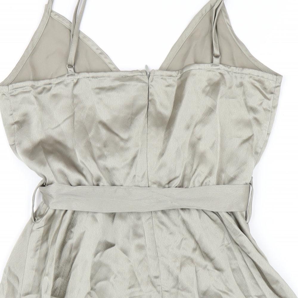 Boohoo Womens Green Polyester A-Line Size 10 V-Neck Zip