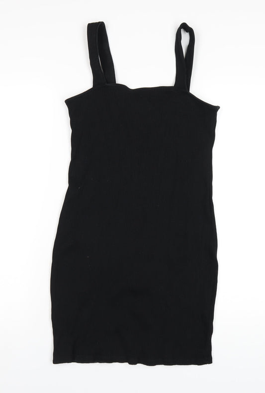 ASOS Womens Black Cotton Bodycon Size 12 Square Neck Pullover