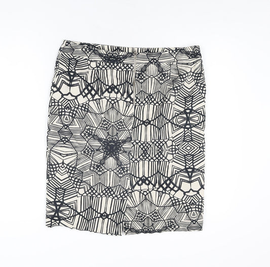 Marks and Spencer Womens Ivory Geometric Cotton Straight & Pencil Skirt Size 14 Zip