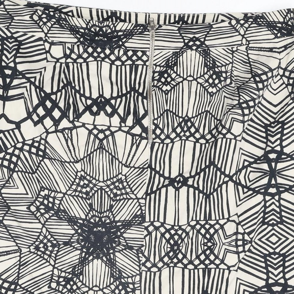 Marks and Spencer Womens Ivory Geometric Cotton Straight & Pencil Skirt Size 14 Zip