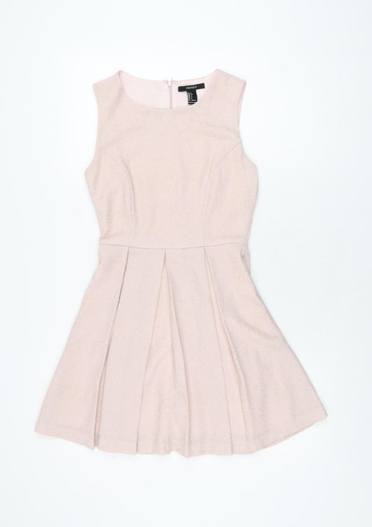 Forever 21 Womens Pink Polyester Skater Dress Size S Round Neck Zip