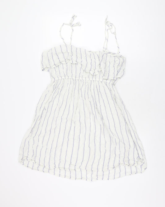 NEXT Womens White Striped Viscose Skater Dress Size 10 Square Neck Pullover