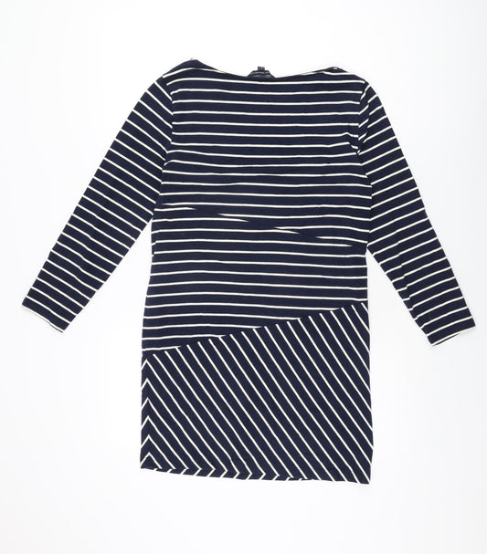 French Connection Womens Blue Striped Cotton Bodycon Size 12 Boat Neck Pullover
