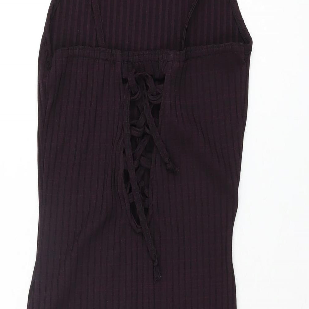 Missguided Womens Purple Polyester Bodycon Size 4 Square Neck Tie