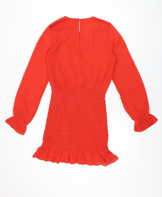 H&M Womens Red Polyester Mini Size 8 Round Neck Button