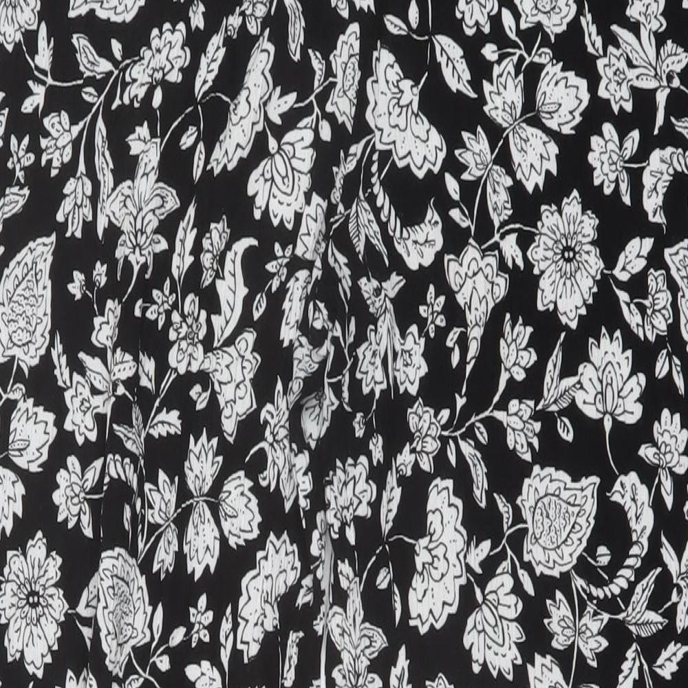 Bershka Womens Black Floral Viscose Trousers Size XL L26 in Regular
