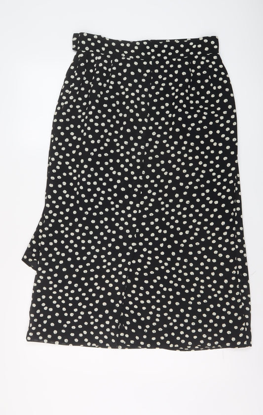 Country Casuals Womens Black Polka Dot Polyester A-Line Skirt Size 14 Button