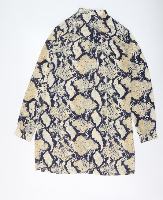 Missguided Womens Beige Animal Print Polyester Tunic Blouse Size 10 Mock Neck