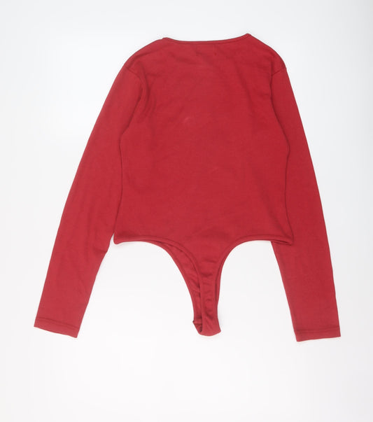 PRETTYLITTLETHING Womens Red Cotton Bodysuit One-Piece Size 14 Snap
