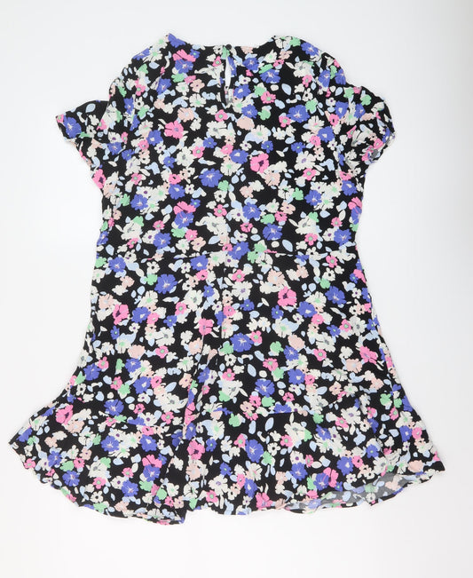 Marks and Spencer Womens Multicoloured Floral Viscose A-Line Size 14 Round Neck Button