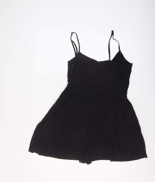 H&M Womens Black Viscose Playsuit One-Piece Size 12 Button