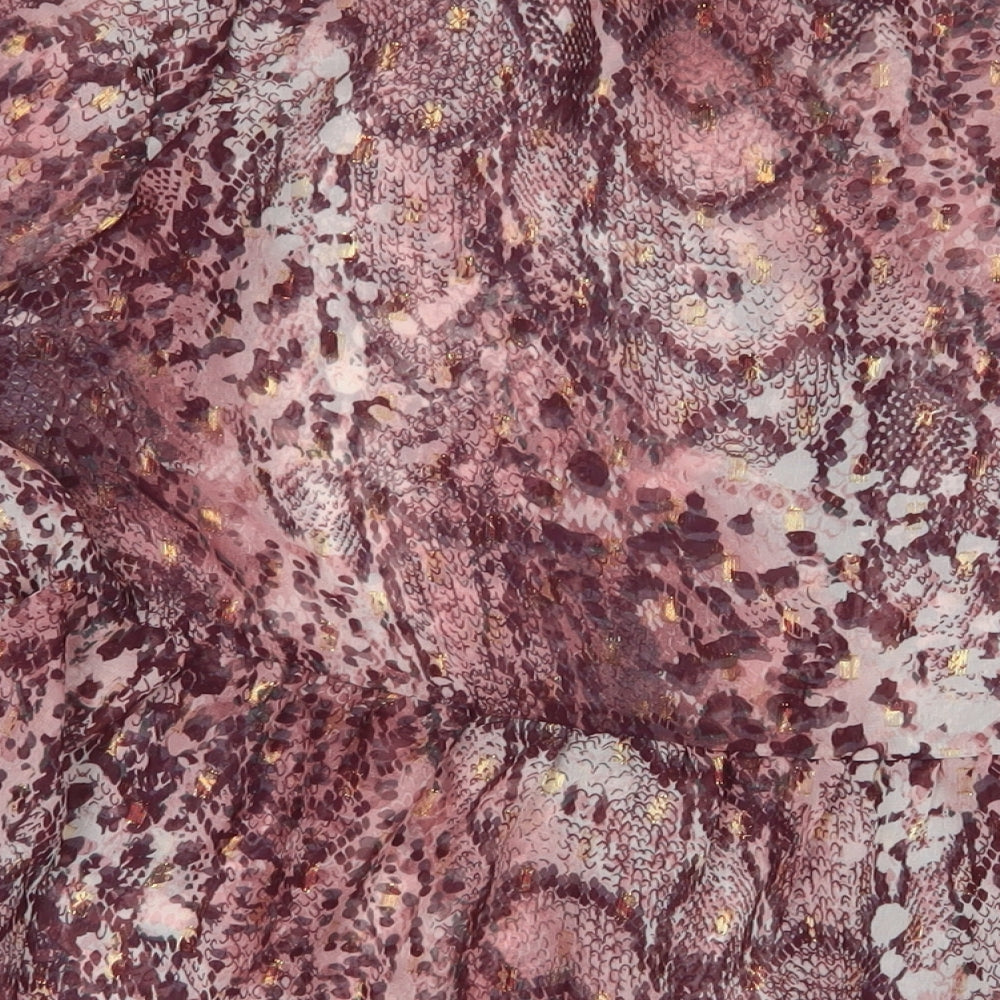 NEXT Womens Purple Geometric Polyester A-Line Size 18 Crew Neck Button