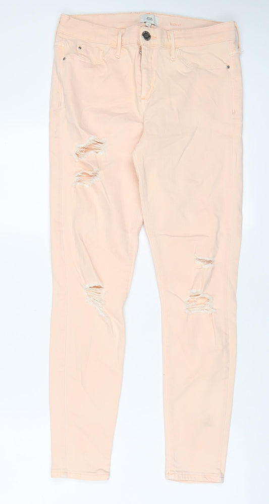 Womens UK Size 12 River Island Regular Fit Skinny Pink Jeans