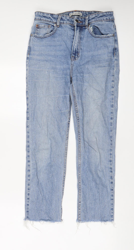 Additional front view of Denim & Co. women’s blue cotton straight jeans, size UK 8, 24-inch leg regular zip