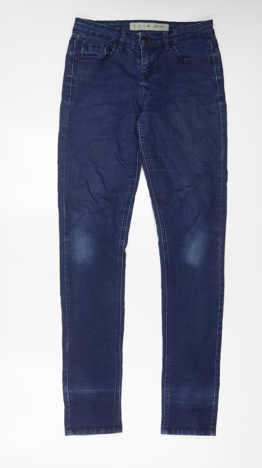 Additional front view of Denim & Co. women’s blue cotton skinny jeans, size UK 8, 32-inch leg regular zip
